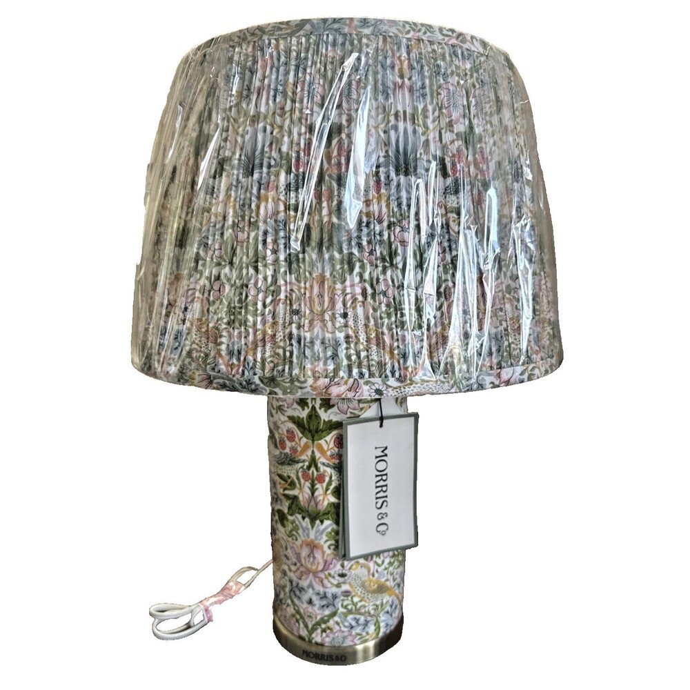 William & Co Strawberry Thief Birds Floral Multi Colors Table Lamp 23” Tall New~